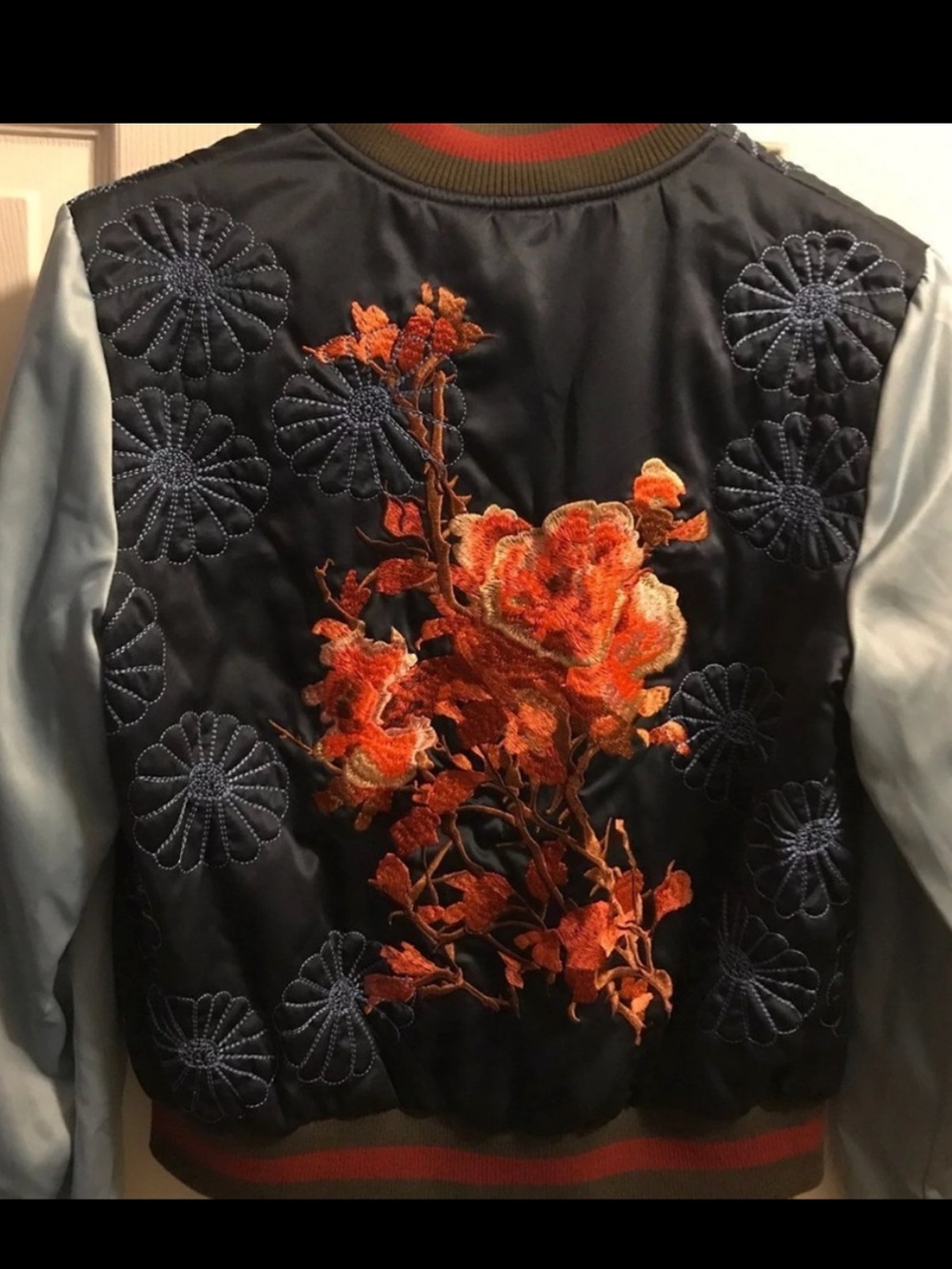 Chelsea & Violet Embroidered bomber Jacket - Navy and Light Blue